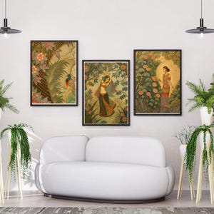 Elegant Indian Lady in Garden Art | Traditional Cultural Wall Decor | 3:4 Digital Download