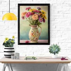 Floral Vase Art Print Set of 4: Modern Colorful Flower Decor (Digital Download)