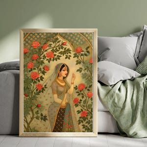 Beautiful Indian Traditional Lady in the Garden | Ethnic Digital Wall Art | Printable Poster | 5000x7000 px High-Resolution Download