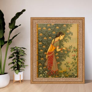 Indian Traditional Lady in the Garden | Ethnic Wall Art | Digital Download | Cultural Home Decor and gift