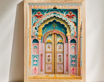 Jaipur wall art, Rajasthani door, Indian palace decor, Boho Cultural print, India prints