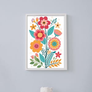 Boho Abstract Flowers Print Set of 4, Terracotta Prints, Floral Wall Art, Vintage Art Print, Boho Printable Art, Flower Poster