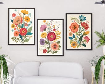 colorful Floral  Art Printable | Vibrant Modern Wall Art Decor | Colorful Flower Print | Digital Download | for home