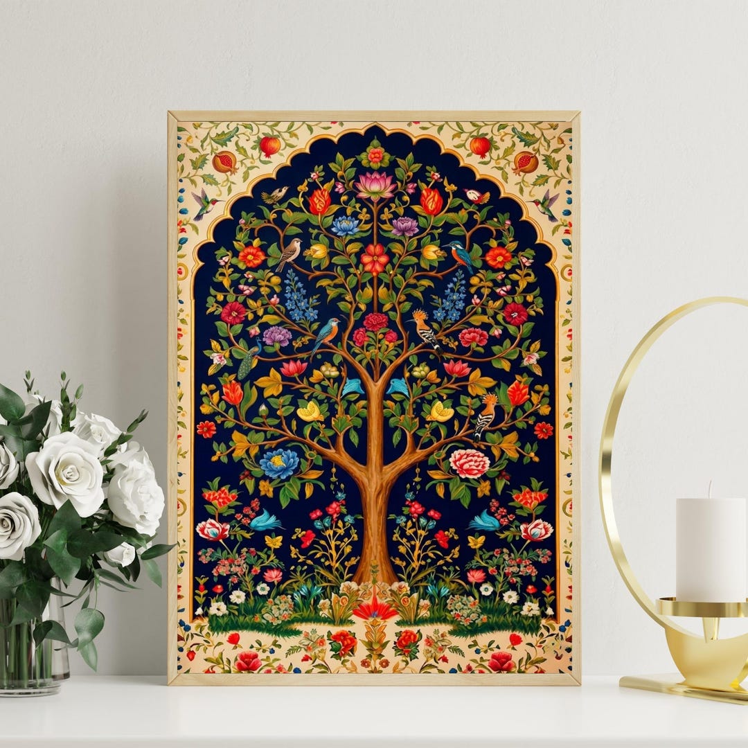 Pichwai Tree of Life Print, Floral Painting, Indian Folk Art, Bohemian ...