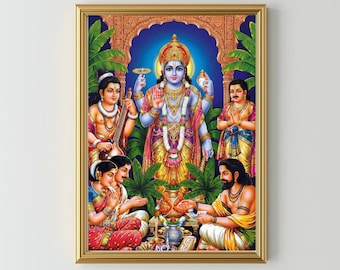 Vishnuji Satyanarayana Swamy print, hindu god wall art, spiritual poster, puja room decor