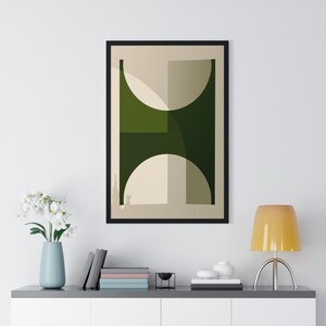 Abstract Framed Poster: Modern Minimalist Wall Art - Green & Beige