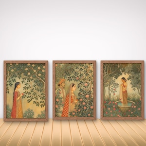 Beautiful Indian Traditional Lady in the Garden | Ethnic Digital Wall Art | Printable Poster | Indian Woman Illustration | Cultural Décor