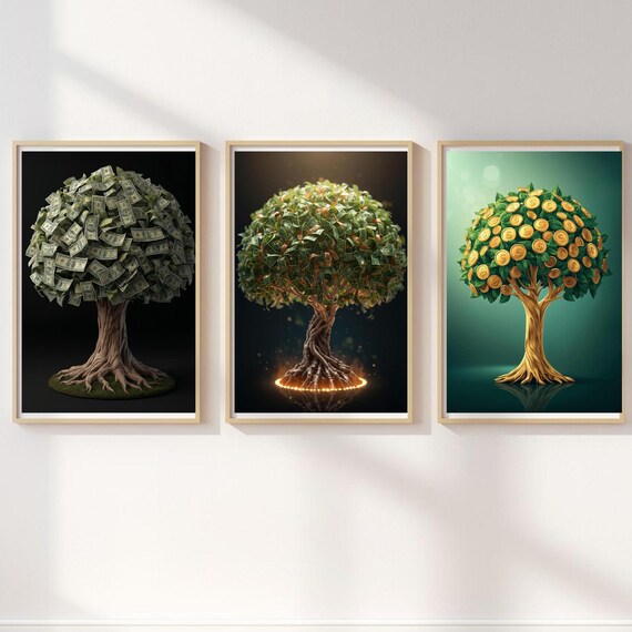 Money Tree Wall Art, Prosperity Decor, Gold Coin Leaf, Feng Shui Wealth,  Abundance Print