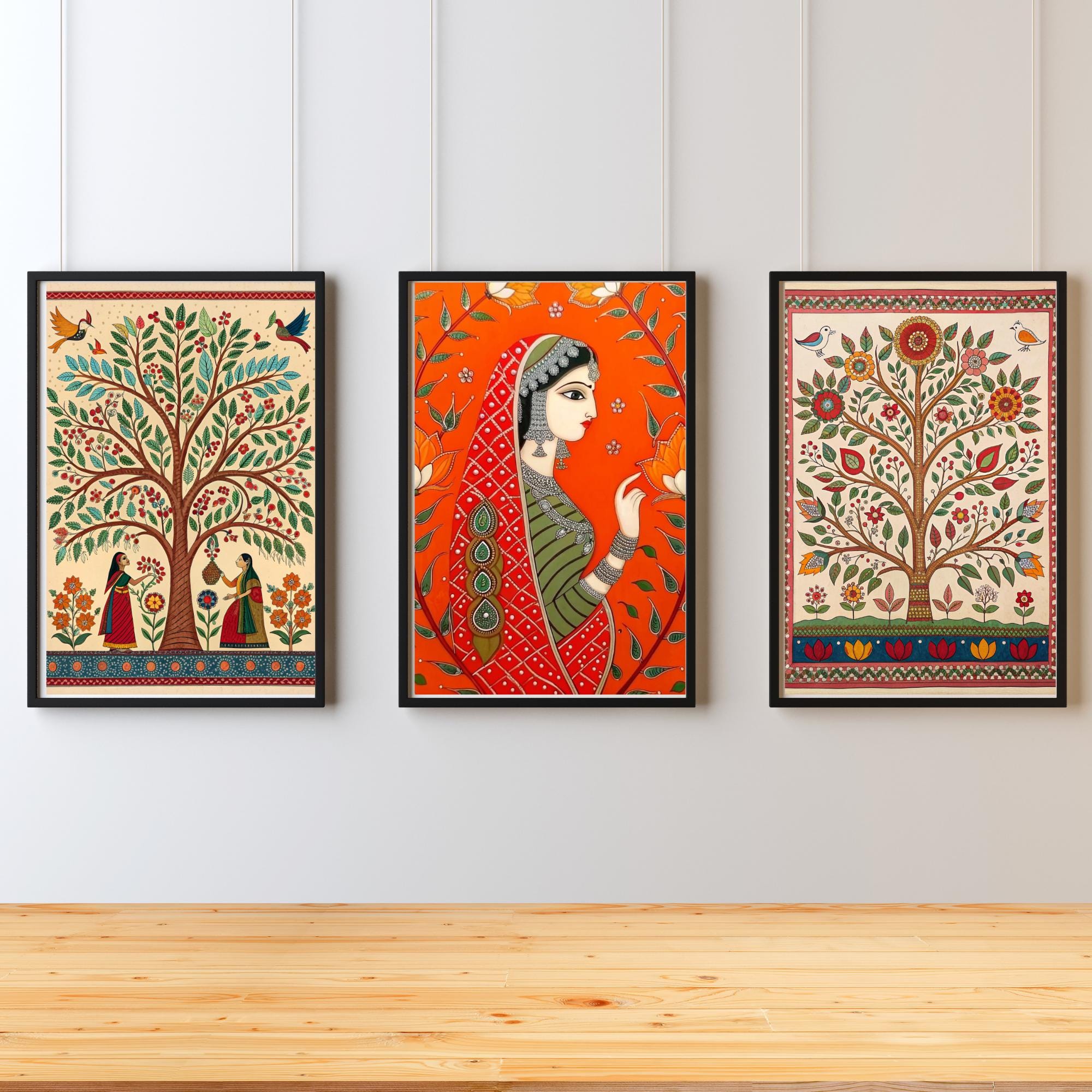 四大美女 唐寅 美人画 4本セット 掛け軸 中式装飾画 客間インテリア Tree of Life, Madhubani Art, Woman Print, Indian Folk Painting