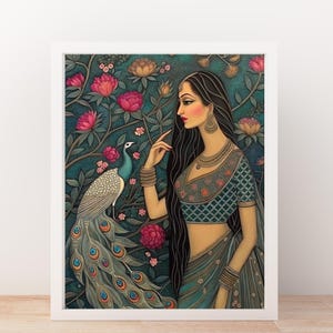 Traditional Indian Art—Woman in Garden | Classic Indian Woman Print | Indian Art Print | Wall Decor AND for ANYONE as a GIFT.
