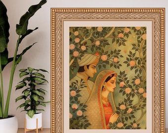 Dame indienne dans l'art du jardin : décoration d'intérieur ethnique imprimable (téléchargement numérique)