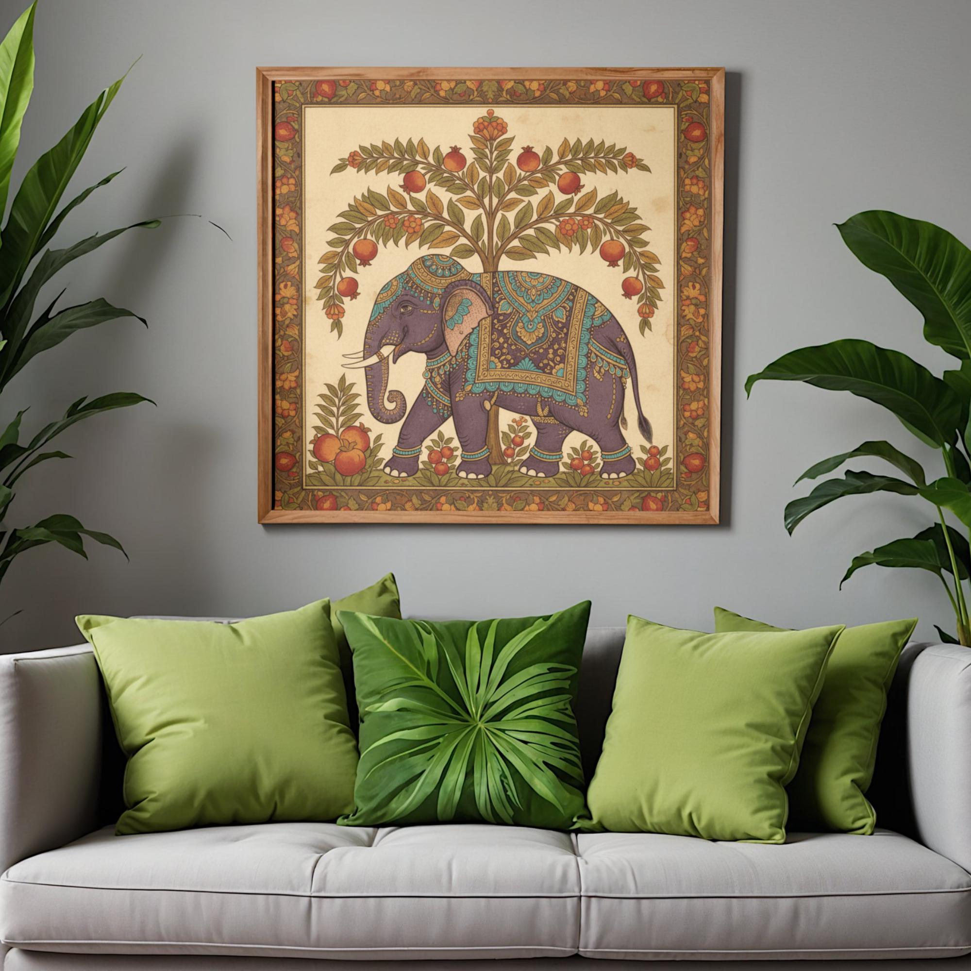 Pichwai Tree of Life Elephant Painting, Indian Folk Art, Floral Print ...