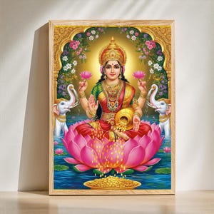 Goddess Lakshmi of Wealth and Prosperity, Hindu God, Spiritual Poster, Pooja Room Decor image 13
