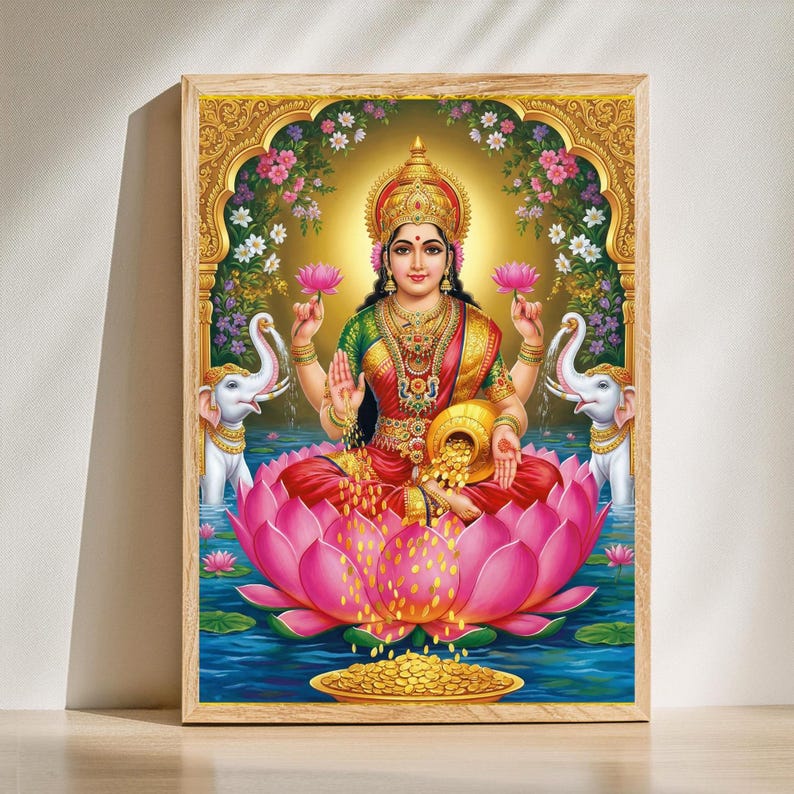 Goddess Lakshmi of Wealth and Prosperity, Hindu God, Spiritual Poster, Pooja Room Decor image 13
