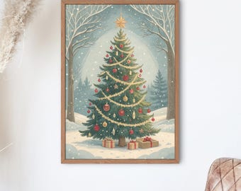 Conjunto de 3 artes de parede vintage para impressão de Natal, decoração de parede de Natal da Neutral Art House, pinturas de férias de inverno, conjunto de impressões de Natal