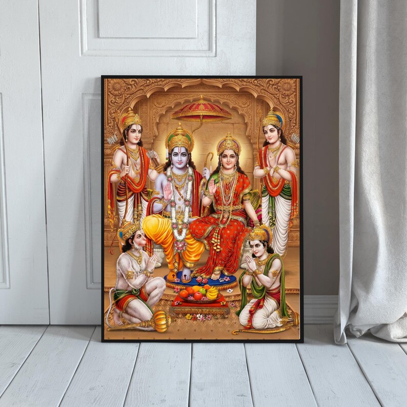 Ram Darbar, Rama's Assembly, Hindu God Wall Art, Ramayana Painting ...