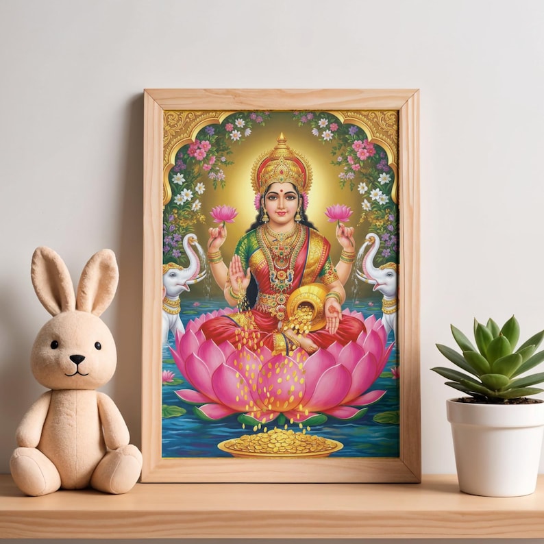 Goddess Lakshmi of Wealth and Prosperity, Hindu God, Spiritual Poster, Pooja Room Decor image 16