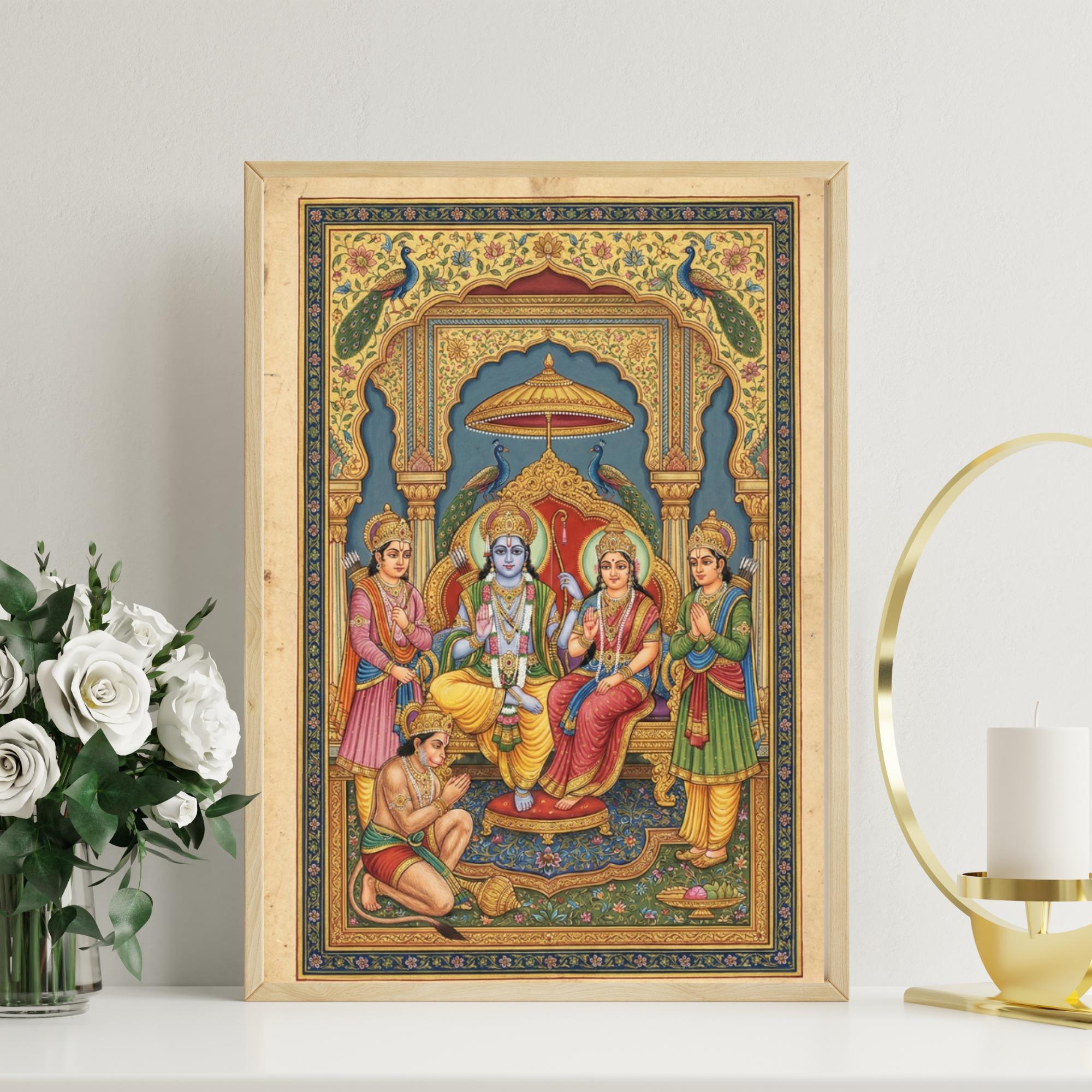 シヴァ　12ジョーティリンガム　額縁付 Ram Darbar Wall Art, Lord Rama, Lakshmana, Sita, and Hanuman