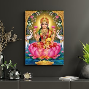 Goddess Lakshmi of Wealth and Prosperity, Hindu God, Spiritual Poster, Pooja Room Decor image 8