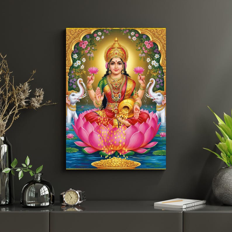 Goddess Lakshmi of Wealth and Prosperity, Hindu God, Spiritual Poster, Pooja Room Decor image 8