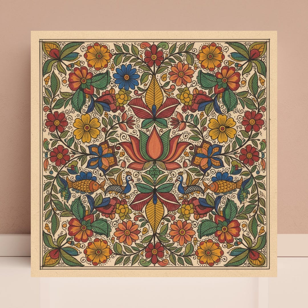 Indian Folk Floral Pichwai Painting, Tree of Life, Madhubani Art ...