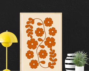 Set di 3 stampe di fiori astratti, stampe in terracotta, arte murale floreale, stampa d'arte vintage, arte stampabile boho, per regalo e arredamento