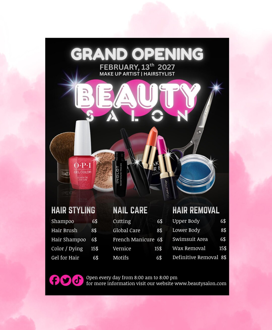 Sloon Inviation Beauty Salon Grand Opening Invitation | Editable Spa Opening Flyer ...