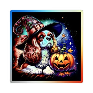 Holographic Stickers, Halloween Dog Sticker, Spooky Vinyl Decal, Cute Pet Accessories, Witchy Laptop Decor, Unique Trick or Treat Gift,