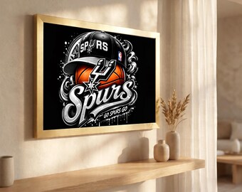 Go Spurs Go Graffiti Cap Basketball Canvas Print, San Antonio Spurs Drip Street Art Wall Decor, Hip Hop NBA Sports Man Cave Fan Gift