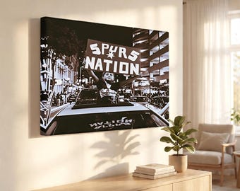 Spurs Nation Canvas Print, San Antonio Spurs Championship Victory Street Photo Wall Art, Celebration Man Cave Decor, Classic Spurs Fan Gift