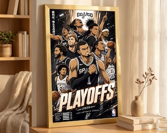 Anime Style San Antonio Spurs Playoffs Team Canvas Print, Basketball Wall Art, 2026 Playoffs Sports Man Cave Decor, Diehard Spurs Fan Gift