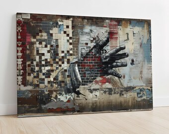 Graffiti Style Mosaic Hand Canvas Art, Urban Collage Street Art for Modern Home Decor & Holiday Gifts, Banksy-Inspired Art