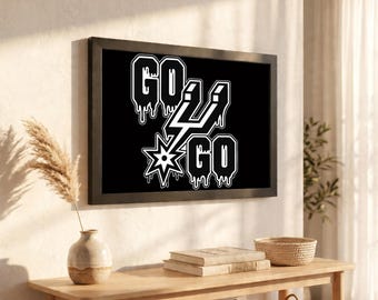 Go Spurs Go Drip Font Canvas, Black White Drip Graffiti Spurs Logo Wall Art, Minimal Urban NBA Man Cave Decor, Trendy Basketball Fan Gift