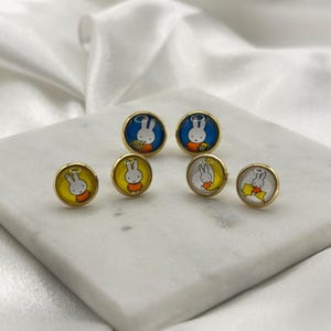 Miffy Stud Earrings, 18K Gold, Kawaii, Unique Gift