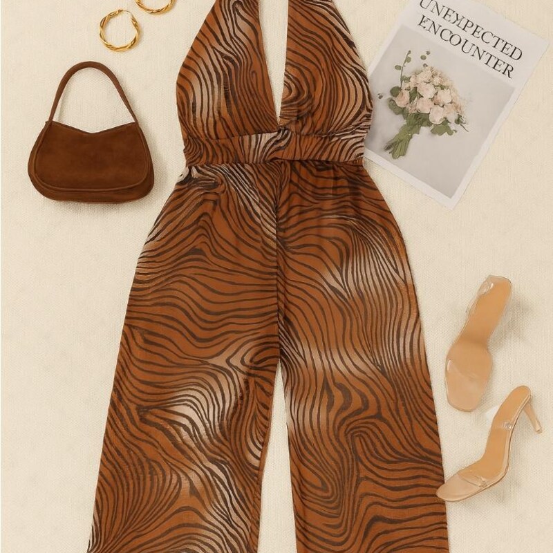 Zebra Print Halter Jumpsuits