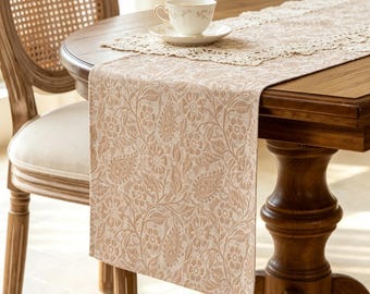 Caminho de mesa floral texturizado em 3D, capa impermeável cinza e bege, decoração de jantar à prova de derramamentos, presente moderno estilo fazenda.
