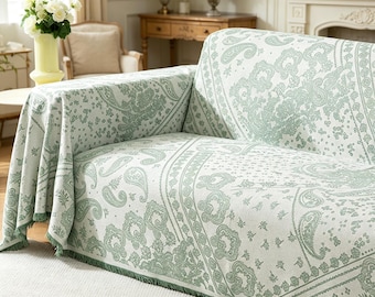 Vintage paisley-bankhoes met kwastjes, alle seizoenen bankdeken, meubelbeschermer, cadeau voor haar, decor housewarming