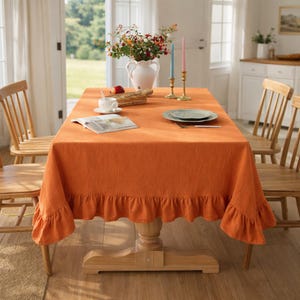 Cotton Ruffled Tablecloth, French Country Home Decor, Wedding Table Linen