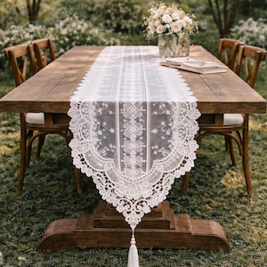 White Lace Table Runner, Floral Embroidered Tulle, Wedding Table Decor image 5