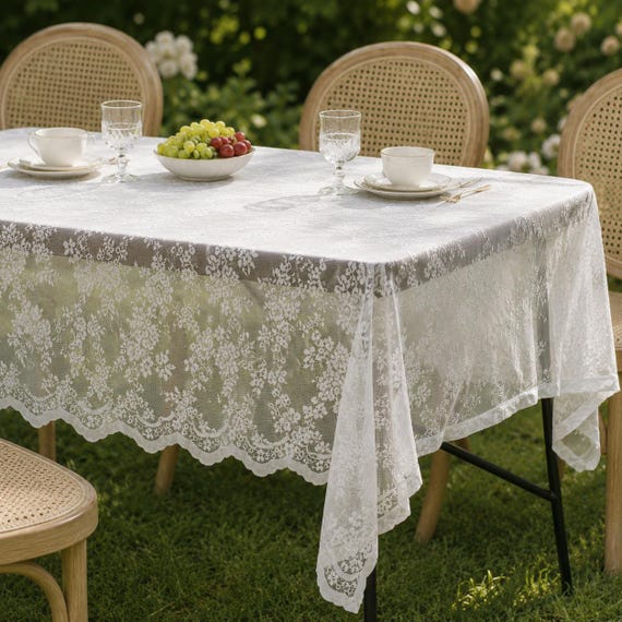 Romantic Floral Table Cover,French Country Lace Tablecloth, Elegant Wedding Reception Decor, Chic Home Housewarming Gift