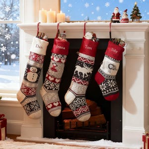 Personalized Wool Knitted Christmas Stockings,Custom Name Embroidery,Festive Knitted Designs, Warm Holiday Decorations,Santa Claus Stockings