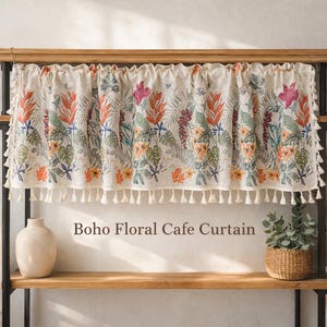 Boho blommig cafégardin, polyesterbomull köksnivå, lantlig chic heminredning