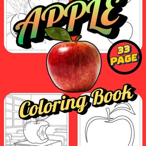 33-seitiges Apfel-Malbuch für Kinder - Druckbarer Obstspaß zum Lernen, für Kunst und entspannende Kreativitätsaktivitäten