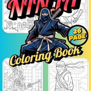 26-Page Ninja Coloring Book – Printable Action-Packed Ninja Scenes for Kids and Martial Arts Fans