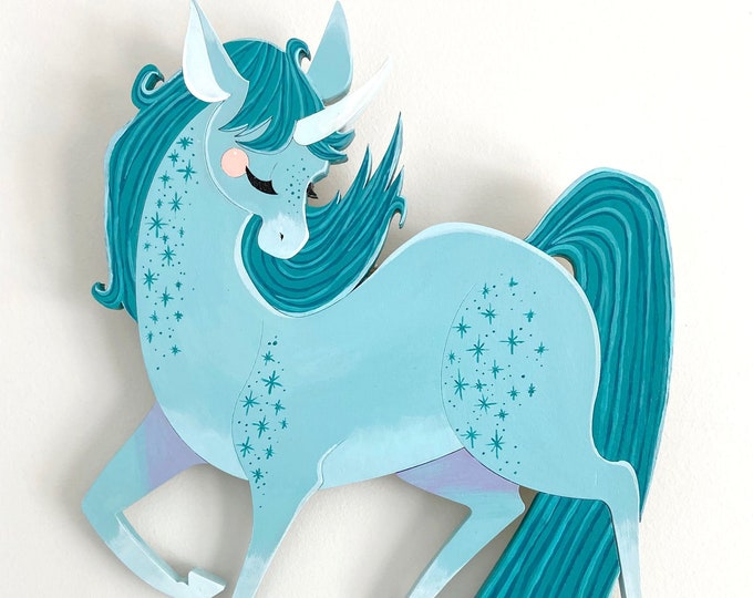 Teal Unicorn Wall Wood Art