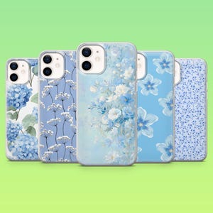 Blue Flower Phone Case Floral Blue Aesthetic Cover for iPhone 16 Pro, 15, 14, 13, 12, Samsung S25Ultra, S23, S24, S22, A16, A55, Pixel 9, 8A