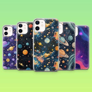 Space Phone Case Planets Stars Cover for iPhone 16 Pro, 15, 14, 13, 12, Samsung S25, S24, S23+, S22, A16, A55, Pixel 9 Pro, 8A