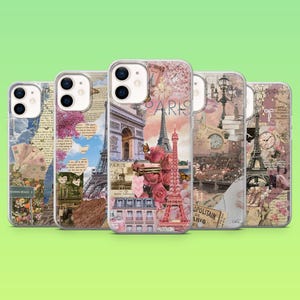 Paris Collage Phone Case France Eiffel Tower Cover for iPhone 16 Pro, 15, 14, 13, 12, Samsung S25, S23, S24, S22, A16, A55, Pixel 9, 8A