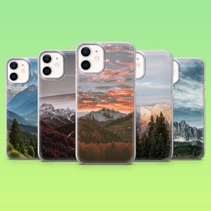ナチュラルな山の風景をモチーフにしたiPhone 16 Pro、15、14、13、12、Samsung S25、S23、S24、S22、A16、A55、Pixel 9 Pro、8A用ケース