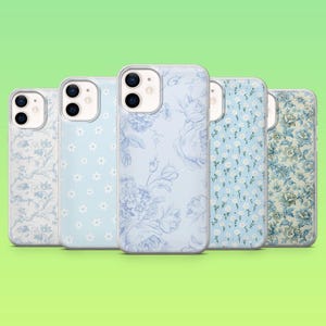 Light Blue Phone Case Floral Baby Blue Cover for iPhone 16 Pro, 15, 14, 13, 12, Samsung S25, S23, S24, S22, A16, A55, Pixel 9Pro, 8